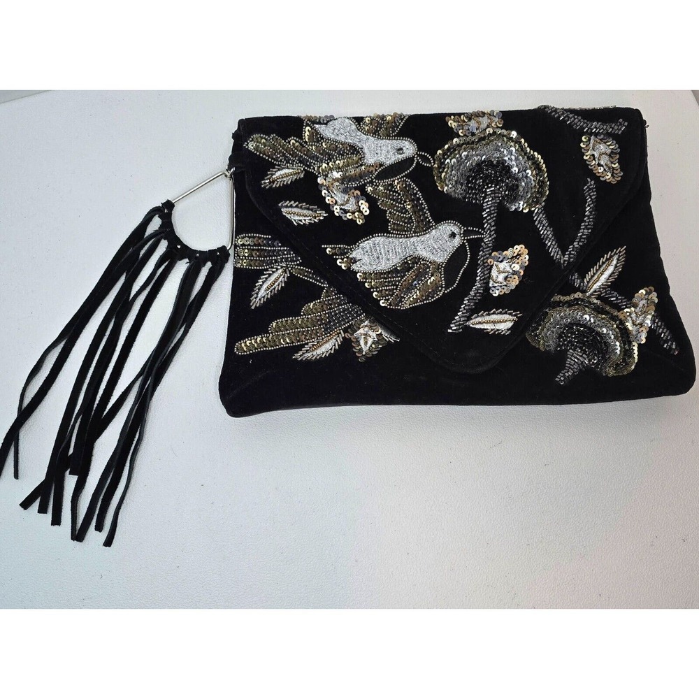 Sam Edelman Black and Silver Embellished Clutch